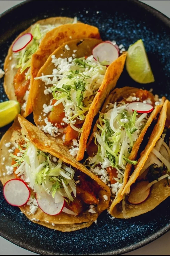 Delicious golden potato tacos topped with fresh ingredients