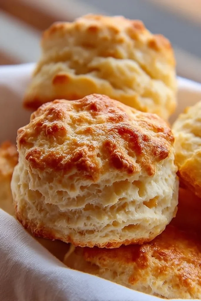 Freshly baked homemade biscuits on a wooden table