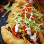 Delicious homemade chalupa with toppings ready to serve.