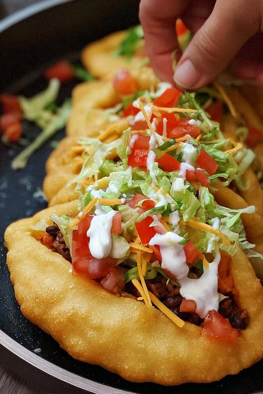 Delicious homemade chalupa with toppings ready to serve.