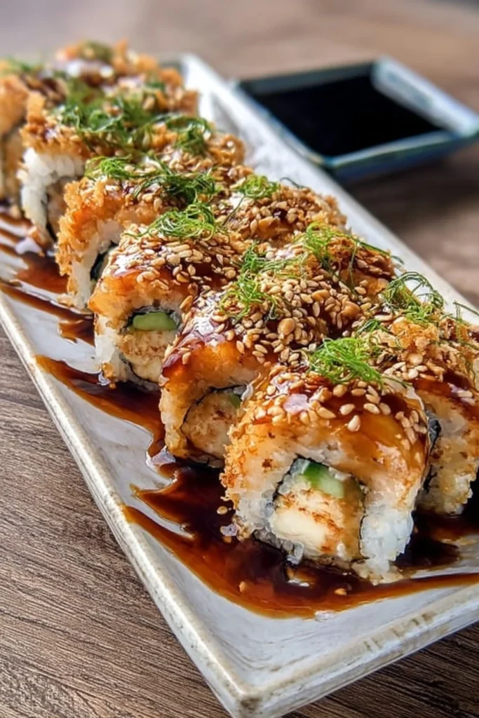 Homemade dragon rolls made with fresh ingredients and sushi rice