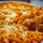 A comforting dish of Buffalo Chicken Pasta Bake with creamy sauce and melted cheese.