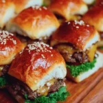 Plate of delicious juicy cheeseburger sliders ready to serve