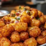 Delicious loaded tater tots topped with cheese and bacon
