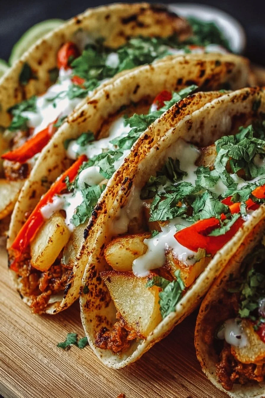 Loaded vegetarian tacos with fresh vegetables, beans, and toppings