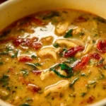 Delicious Marry Me Tuscan Chicken Soup garnished with fresh herbs