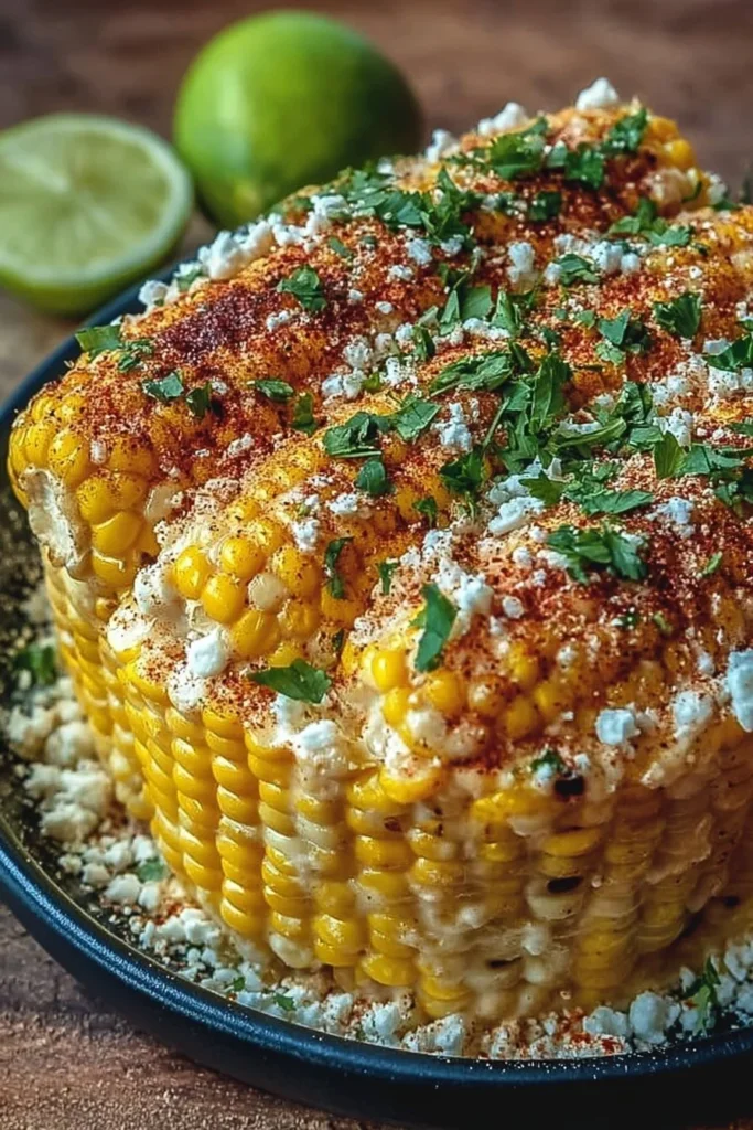 Delicious Mexican Street Corn topped with cheese and spices