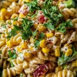 Delicious Mexican Street Corn Pasta Salad served in a bowl with fresh ingredients.