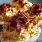Million Dollar Bacon Deviled Eggs topped with crispy bacon