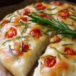 Freshly baked mini no-knead focaccia topped with herbs and olive oil