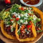 Delicious Navajo Tacos with colorful toppings on fry bread