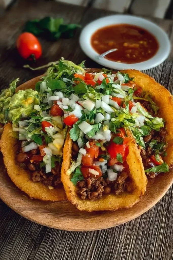 Delicious Navajo Tacos with colorful toppings on fry bread