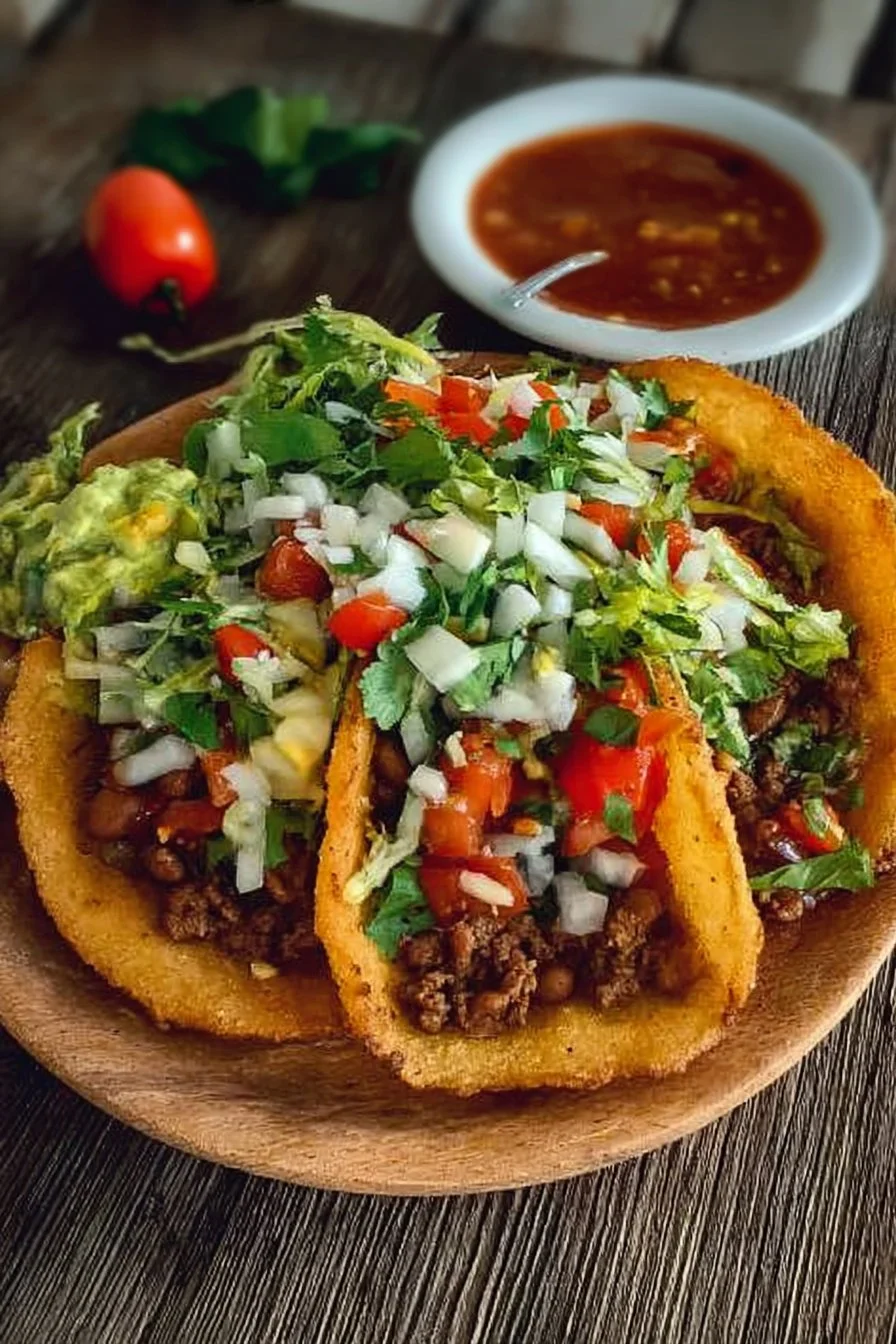 Delicious Navajo Tacos with colorful toppings on fry bread