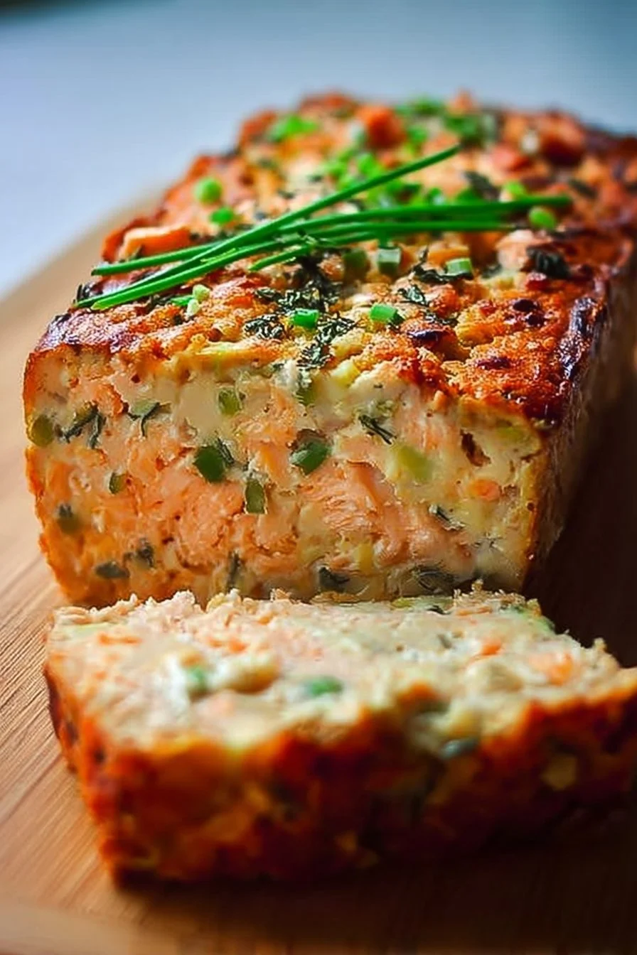 A delicious homemade salmon loaf served with fresh herbs and lemon wedges