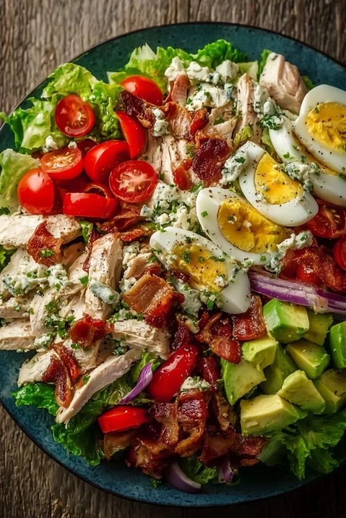 Savory BLT Chicken Salad with bacon, chicken, lettuce, and tomatoes