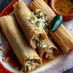 Spicy jalapeño cream cheese tamales served on a colorful plate.
