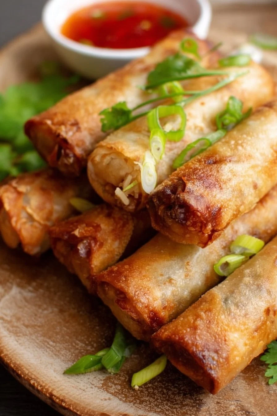 Crispy air fryer spring rolls filled with fresh vegetables