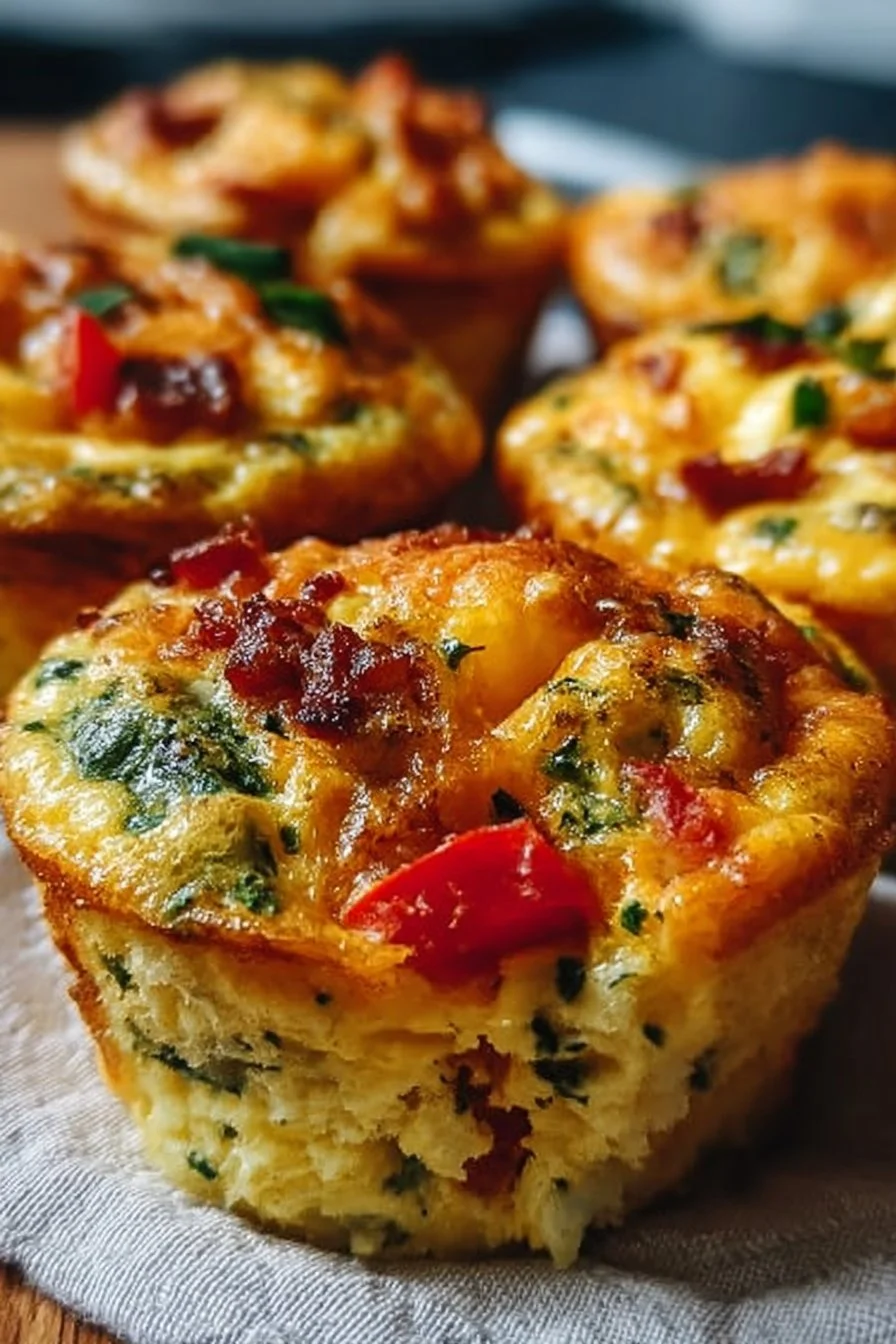 Keto egg muffins prepared in six easy steps, low-carb breakfast recipe.