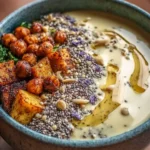 Anti-Inflammatory Glow Bowl topped with Tahini for healthy eating