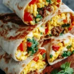 Delicious breakfast burritos filled with eggs, cheese, and fresh ingredients