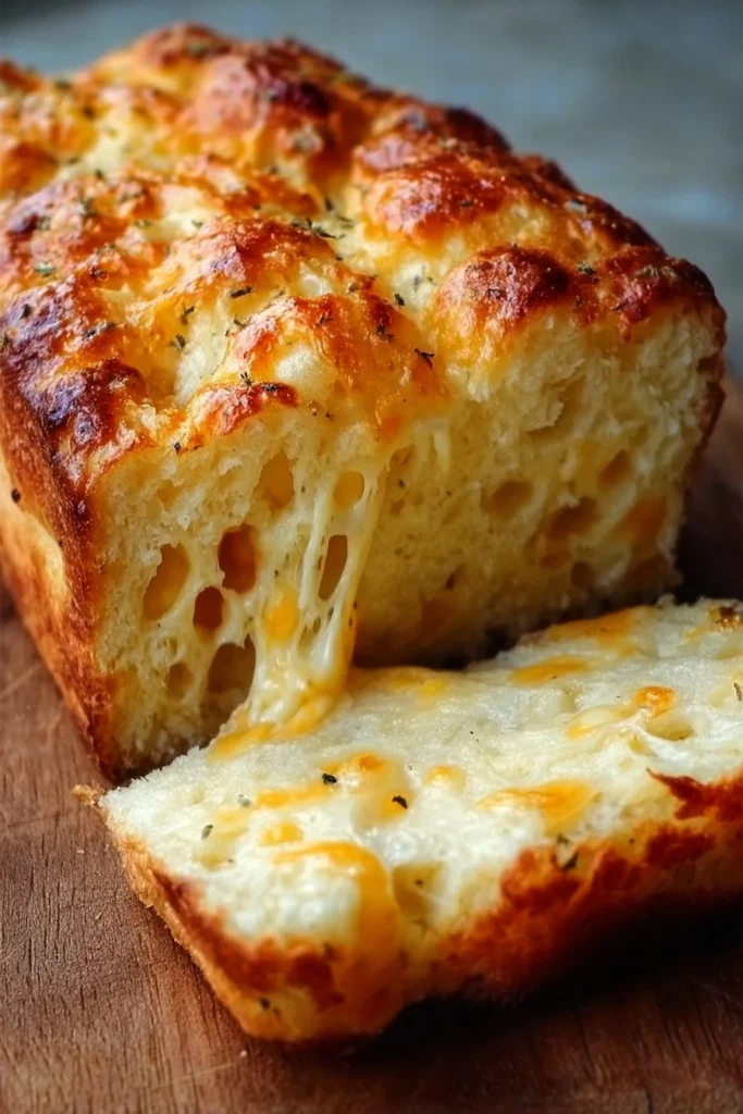 Delicious homemade cheese bread served warm and cheesy.