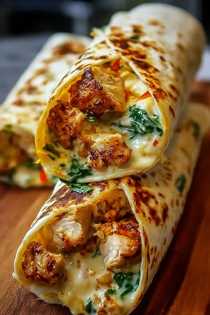 Delicious cheesy garlic chicken wraps ready to be served