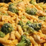 Cheesy Ranch Chicken and Broccoli Pasta Skillet in a pan