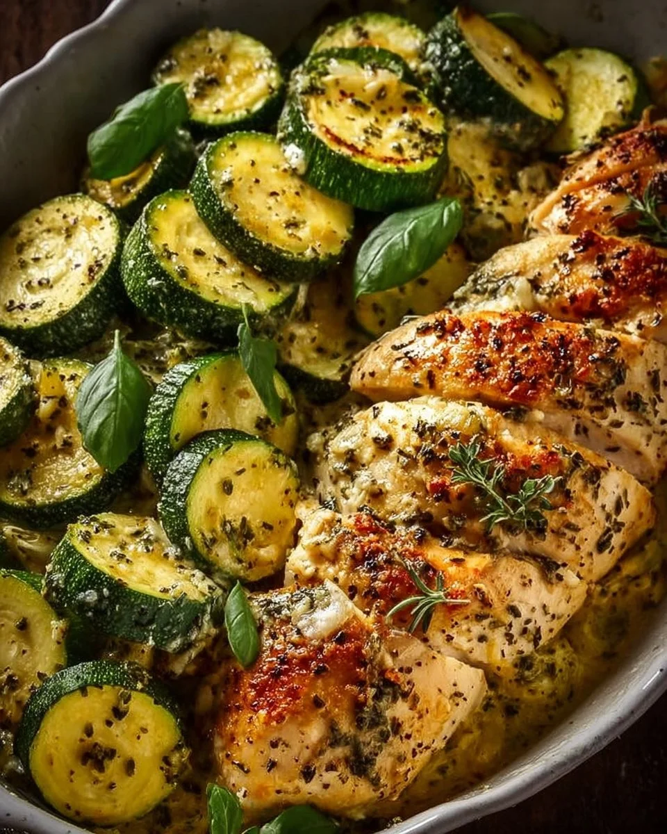 Delicious Chicken Zucchini one-dish meal featuring tender chicken and fresh zucchini.