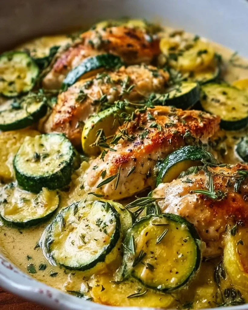 Delicious Chicken Zucchini one-dish meal ready to serve.
