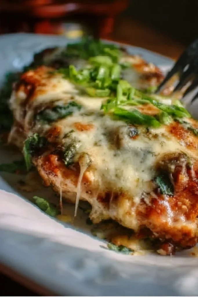 Delicious Chicken Lombardy dish with mushrooms and cheese, savory Italian flavors.