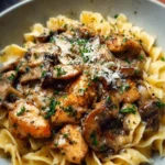 Delicious Chicken Marsala Pasta with mushrooms and rich sauce