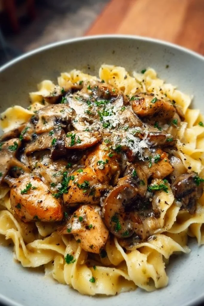 Delicious Chicken Marsala Pasta with mushrooms and rich sauce