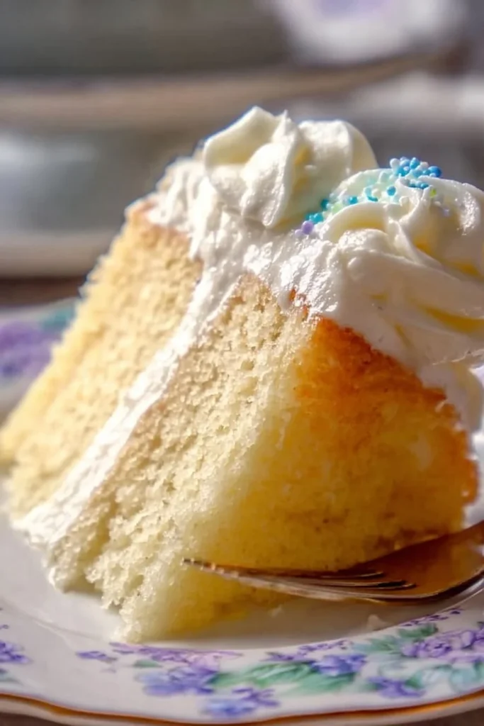 Delicious homemade Costco vanilla cake copycat decorated with frosting