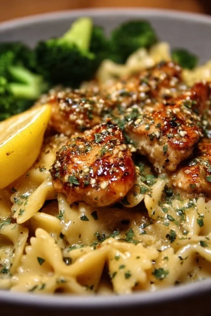 Delicious Cowboy Butter Lemon Bowtie Chicken with Broccoli recipe