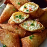 Delicious homemade Crab Rangoon egg rolls served with dipping sauce