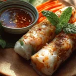 Crispy rice paper spring rolls filled with fresh vegetables and herbs