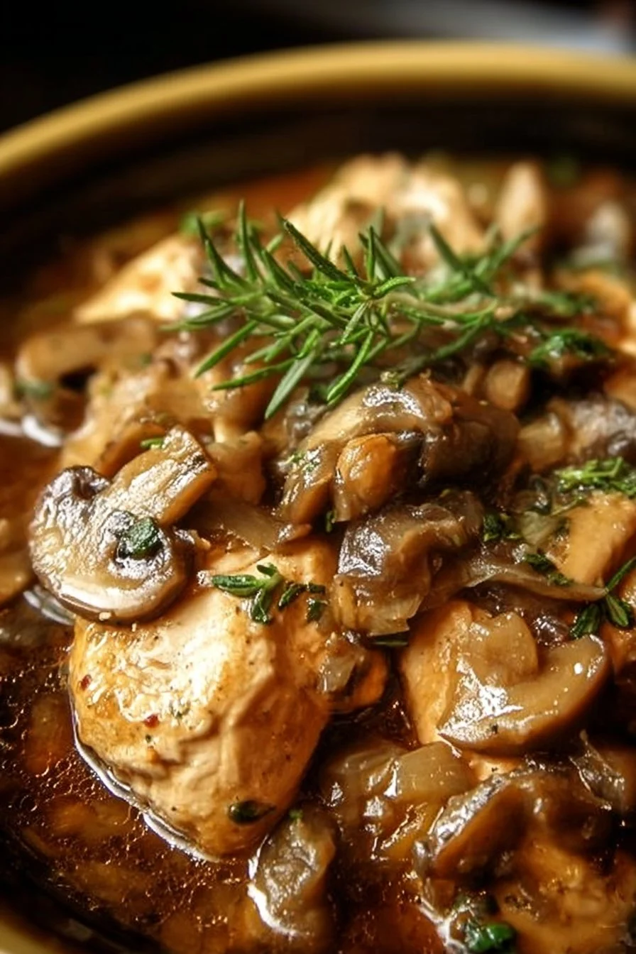 Delicious Easy Crockpot Chicken Marsala with mushrooms and herbs