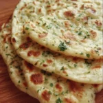 Delicious easy garlic flatbread with no yeast, fresh out of the oven.