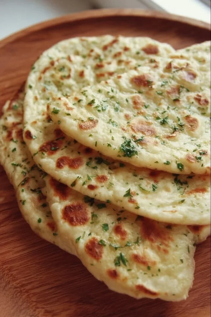 Delicious easy garlic flatbread with no yeast, fresh out of the oven.
