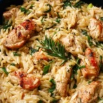 Easy high protein chicken orzo with vegetables for a nutritious meal