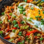 Delicious egg roll in a bowl filled with cabbage, carrots, and protein.