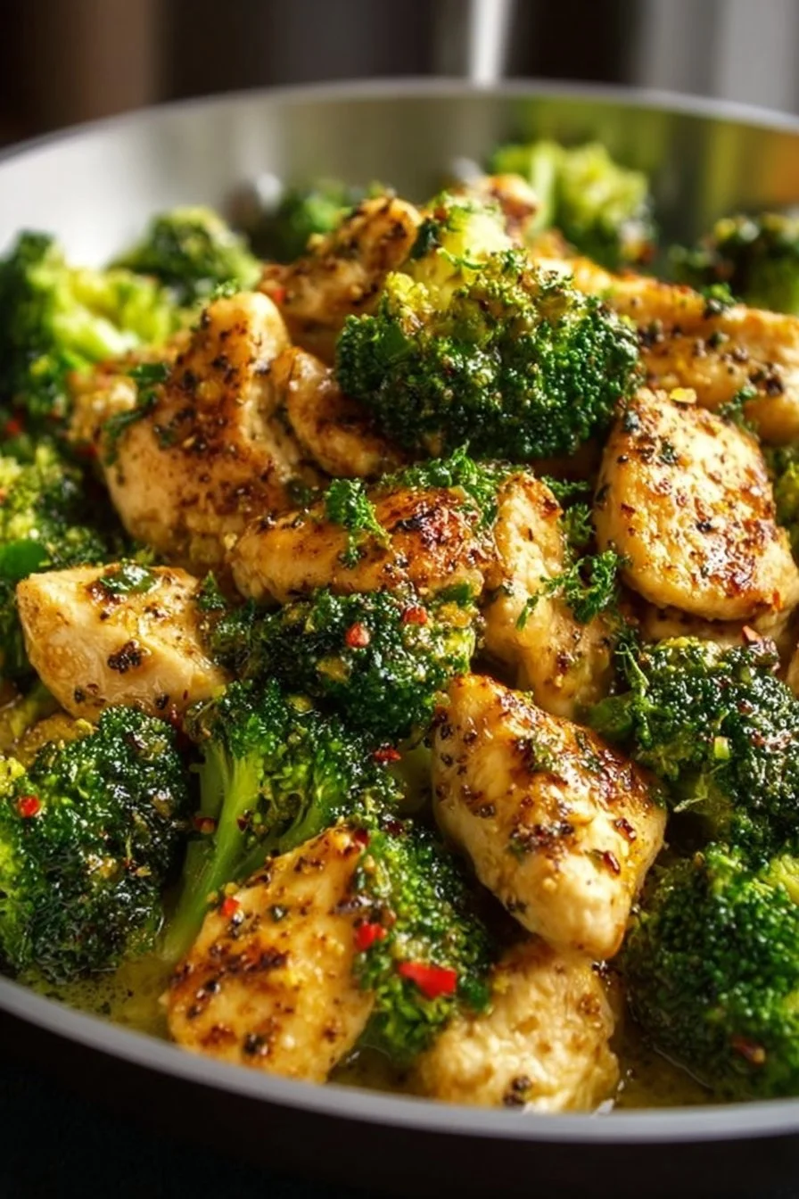 Delicious Garlic Butter Chicken served with fresh broccoli on a plate.
