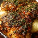 Delicious Garlic Herb Chicken garnished with fresh herbs and spices.