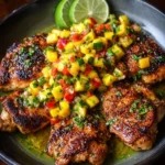 Healthy honey lime chicken served with a refreshing mango salsa