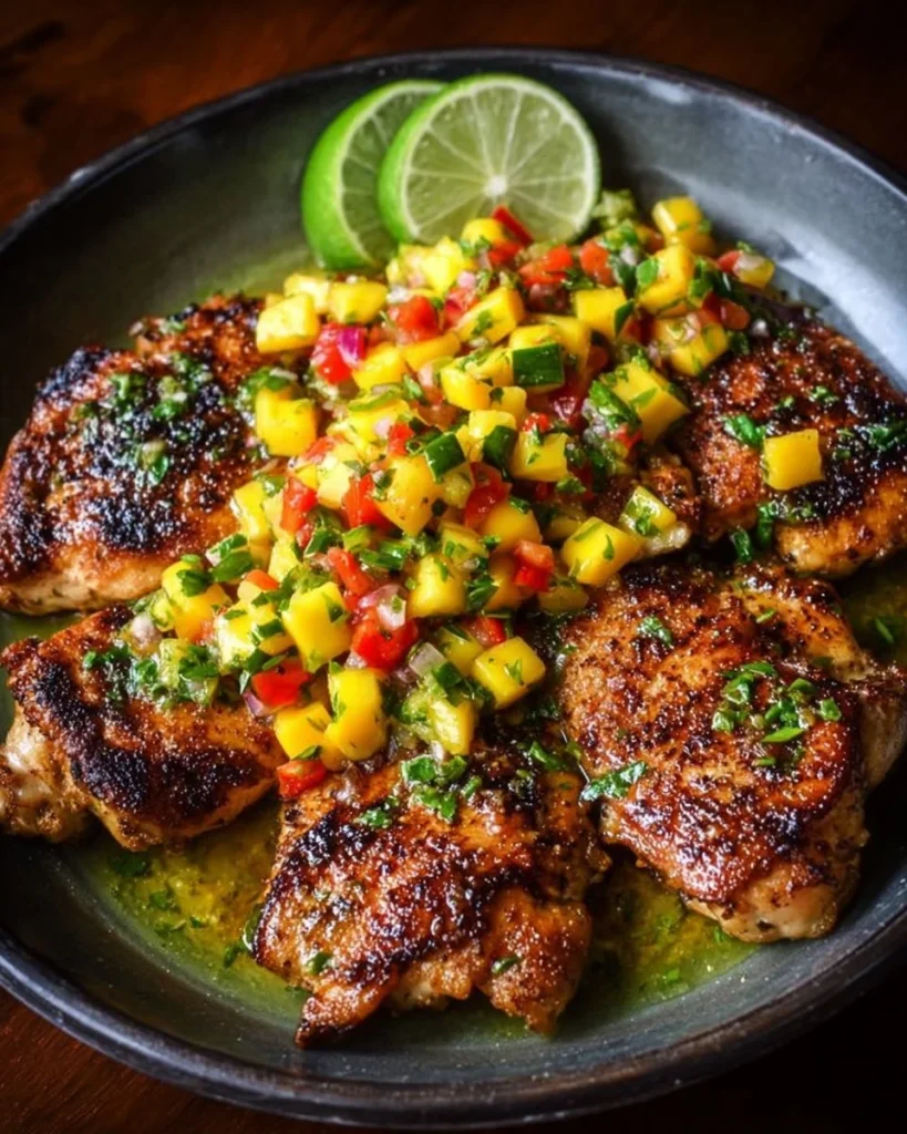 Healthy honey lime chicken served with a refreshing mango salsa