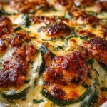 High Protein Chicken Zucchini Bake served in a dish with fresh herbs on top
