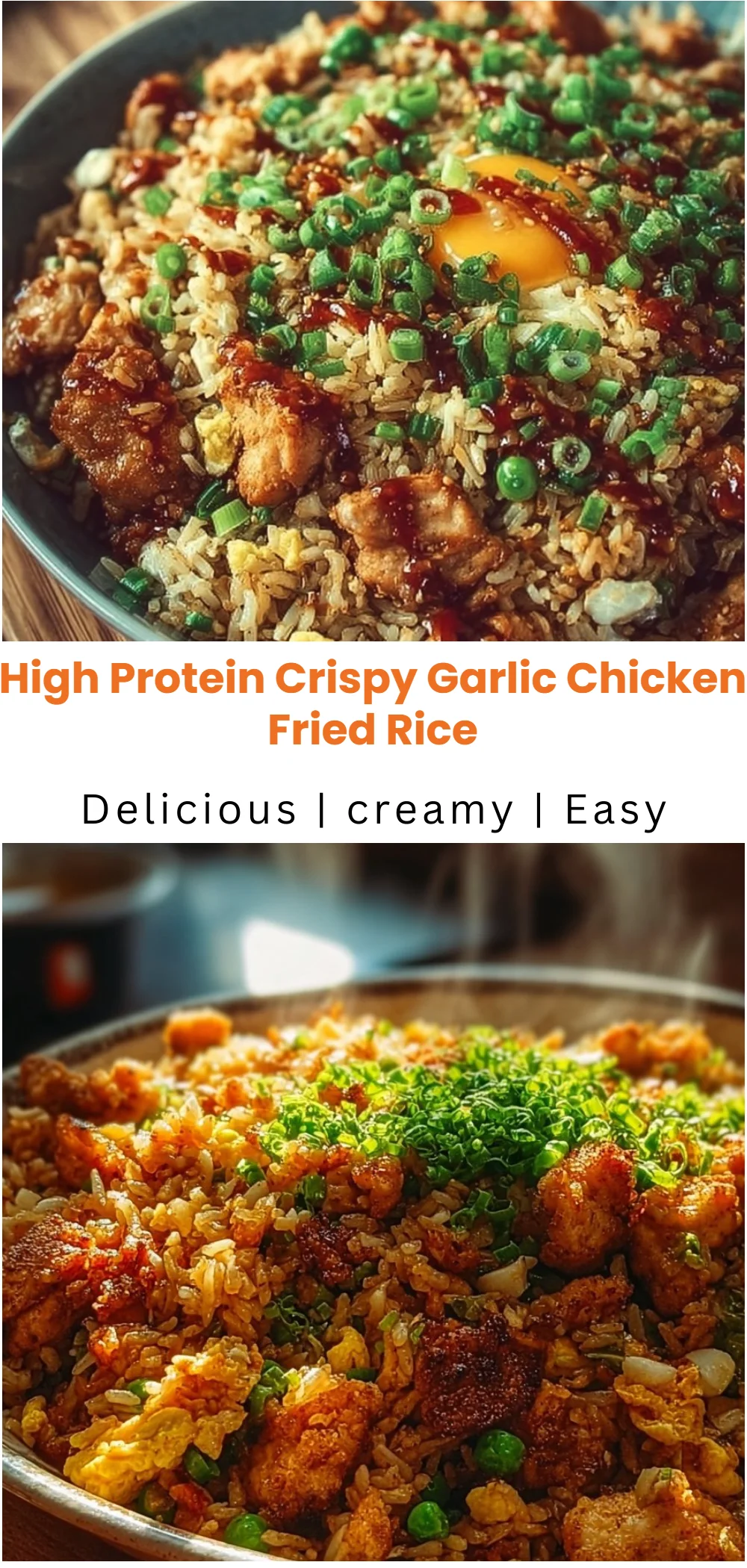 High Protein Crispy Garlic Chicken Fried Rice