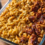 High protein honey BBQ chicken mac & cheese meal prep in a meal container