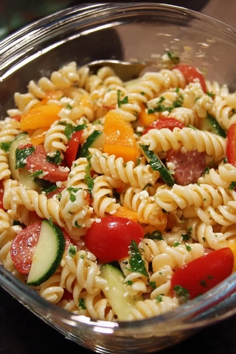 High Protein Italian Pasta Salad with fresh vegetables and pasta