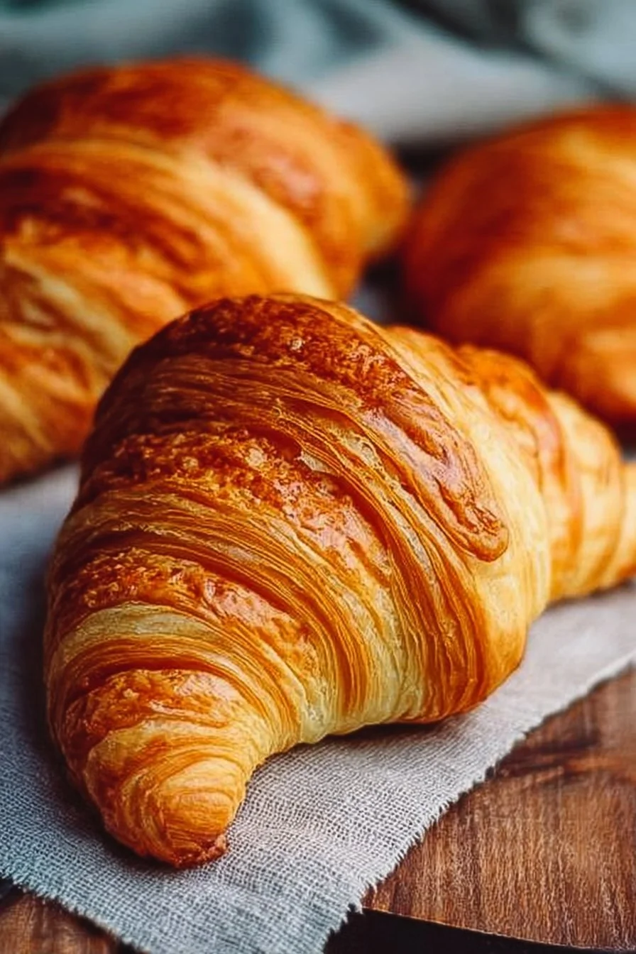 Homemade croissants fresh out of the oven, golden brown and flaky.